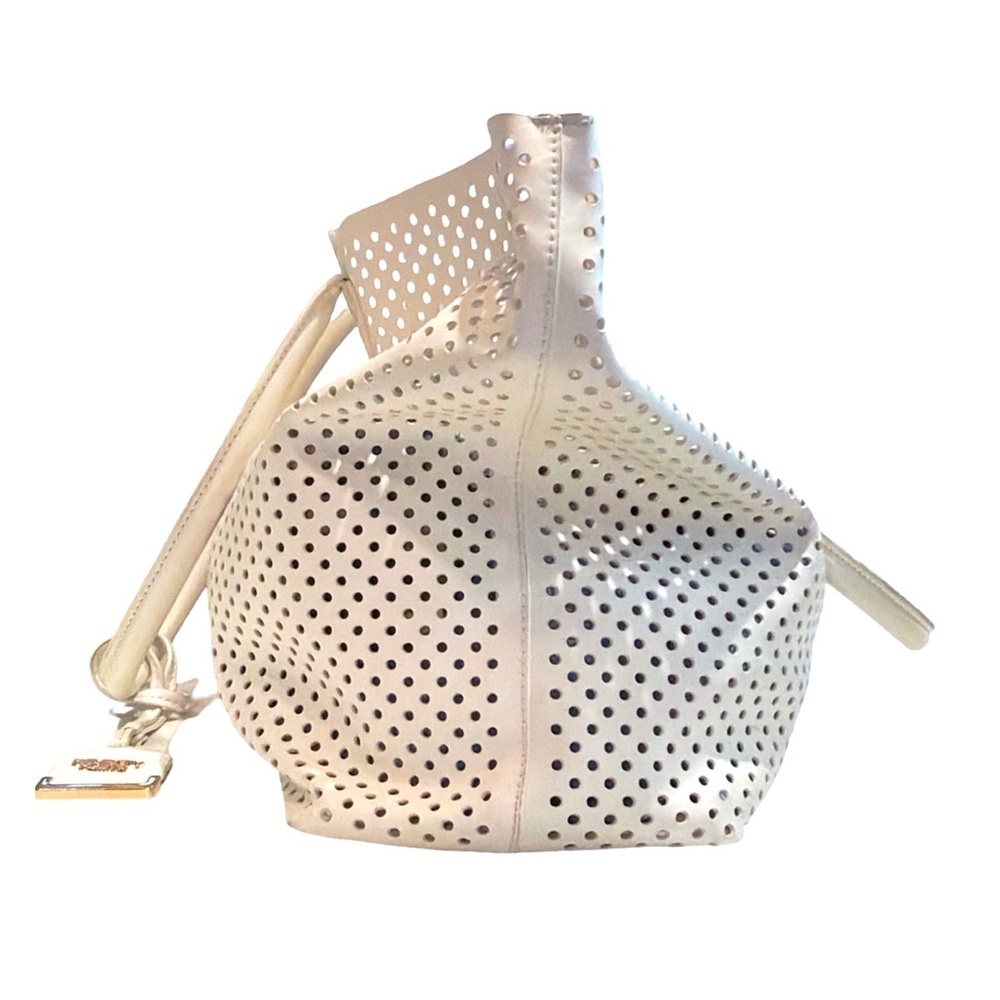 Poverty Flats Perforated White Tote Bag w/ Removable Insert Beach Resort Handbag - Picture 4 of 14